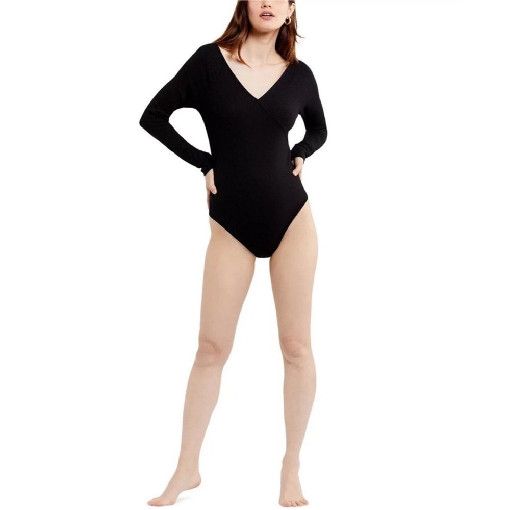 NWT A Pea in the Pod Women's Small V-Neck Ribbed Maternity Bodysuit Top, Black